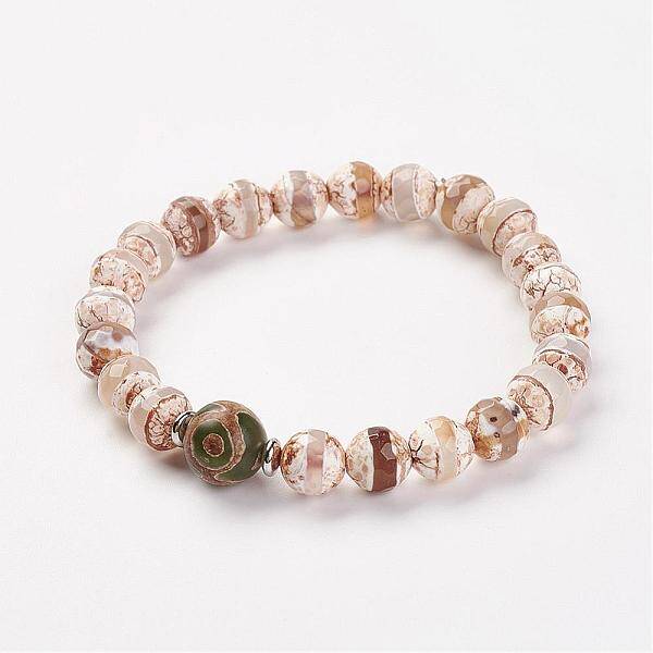 Natural Tibetan Style dZi Agate Bead Stretch Bracelets