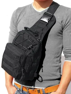 Men's Solid Color Zipper Crossbody Bag, Tactical Pack, Casual Sporty Sling Bag for Outdoor Sports, Multi-functional Chest B...
