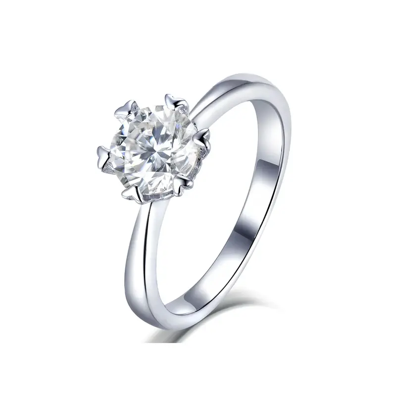 10K White Gold Round Shaped Moissanite Engagement Ring