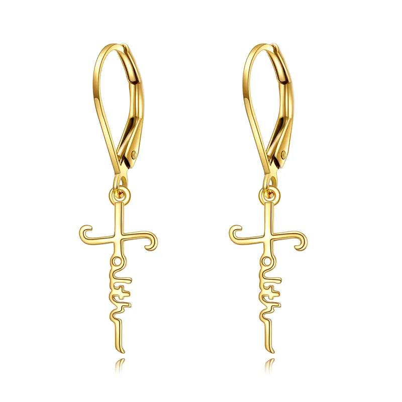 14K Gold Cross Drop Earrings