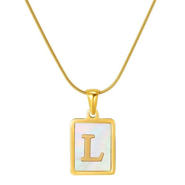 Stainless Steel Snake Bone Chain Alphabet Necklace with Shell Pendant