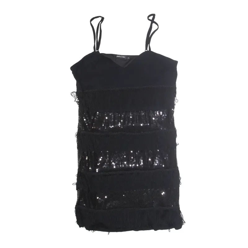 JENNIFER TAYLOR Tassel Sequin Mini Dress Black Sleeveless Short Womens UK 12