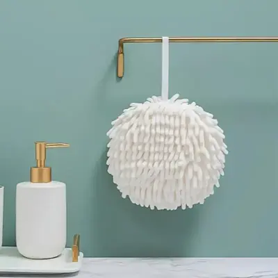 1 Piece Solid Color Chenille Hand Towel Ball, Super Soft Quick Drying Hanging Hand Towel, Water Absorb Home Care Cleaning Clo...