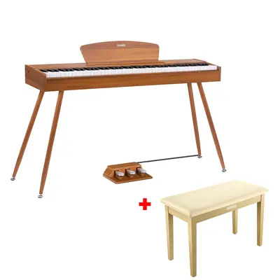 Donner DDP-80 Wooden Digital Piano - Natural / Piano+Light Oak Two Seated Bench