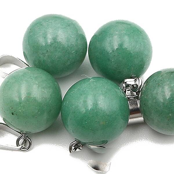 Natural Green Aventurine Round Charms with Platinum Plated Metal Snap on Bails