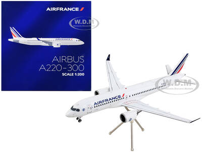 Airbus A220-300 Commercial Aircraft Air France White with Striped Tail Gemini 200 Series 1/200 Diecast Model Airplane by Gemi...