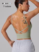 Women's Solid Criss Cross Back Sports Bra, Breathable Comfortable High Stretch Yoga Bra, Ladies Sportswear for Indoor Outdoor...