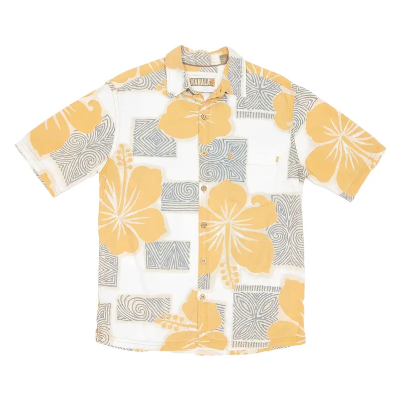 KAHALA Mens Hawaiian Shirt Orange Crazy Pattern S
