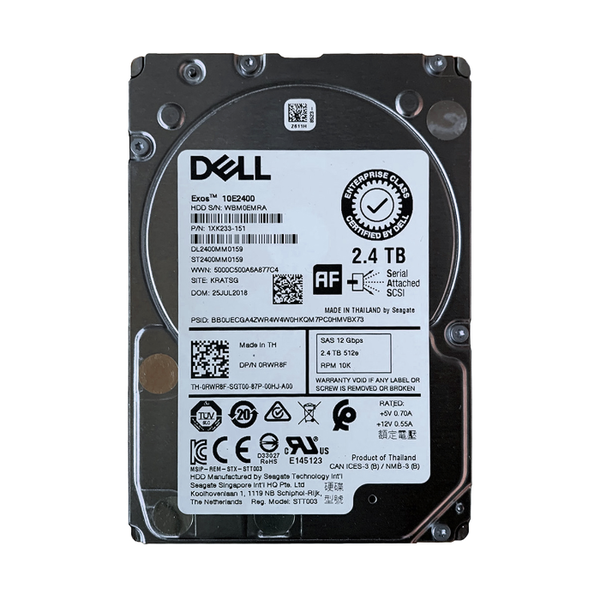 RWR8F Dell 2.4TB 12Gb/s SAS 10000 2.5-inch 256MB Hard Drive