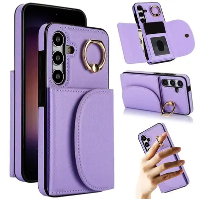 Solid Color Wallet Phone Case, 1 Count PU Leather Phone Protective Cover with Ring Holder & Card Slot, Phone Accessories Comp...