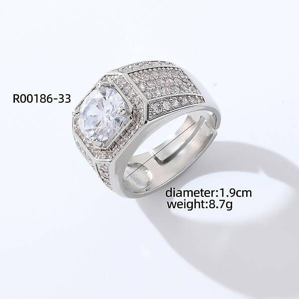 Fashionable Unisex Brass Micro Pave Clear Cubic Zirconia Solitaire Ring