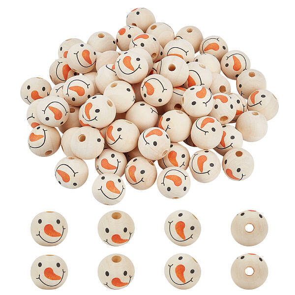 70Pcs Unfinished Natural Wood European Beads