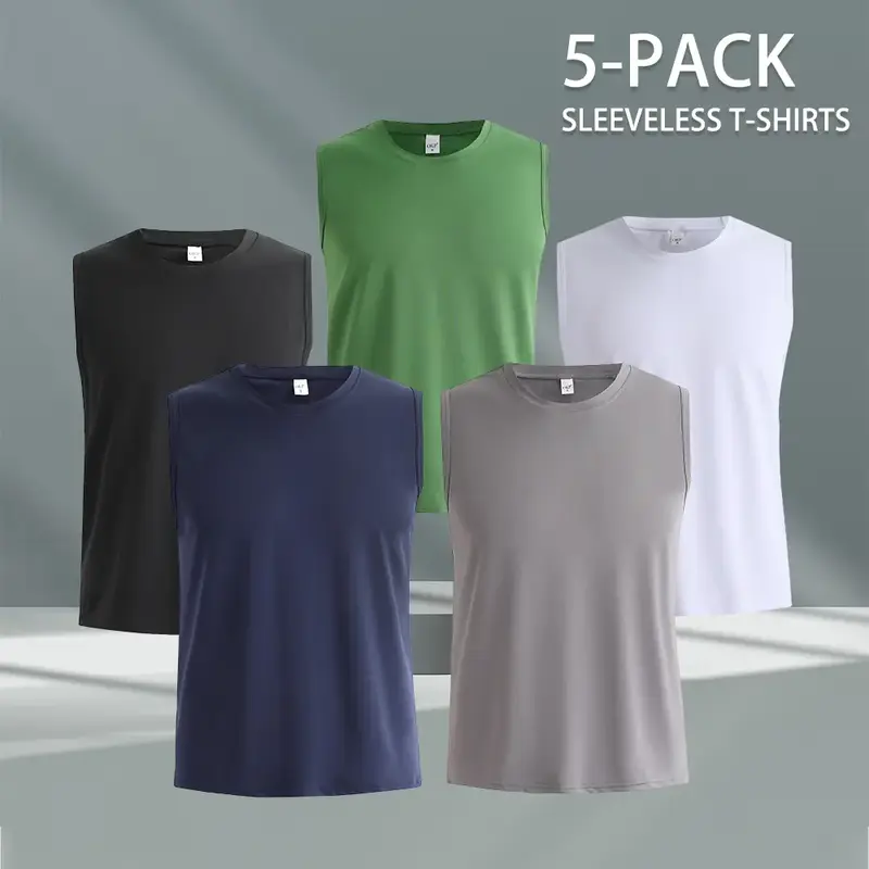 5 Pack Men's Tank Tops, Summer & Spring Vests, Plain Crewneck Menswear, Breathable Sleeveless Tops, Modern Design, Casual and...