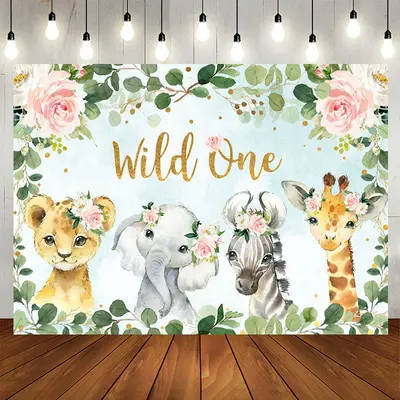 Aperturee Wild One Pink Floral Animals 1st Birthday Backdrop