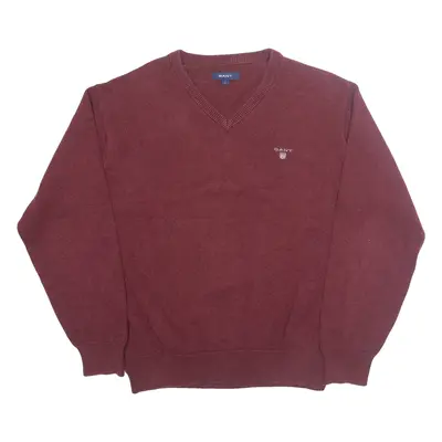 GANT Mens Jumper Maroon V-Neck Tight Knit L