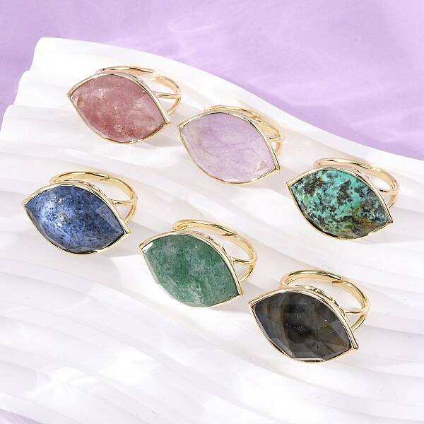 Horse Eye Natural Gemstone Cuff Rings