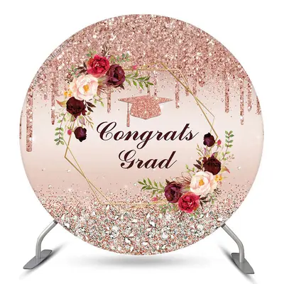 Aperturee Diamonds Rose Gold Glitter Floral Circle Grad Backdrop | Custom Graduation Backdrop | Graduation Backdrop Banner | ...