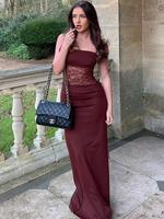 Women's Patchwork Floral Lace Tie Back Cami Dress, Lady Elegant Fashion Long Dress for Party Club Dating Wear, Women Dress fo...