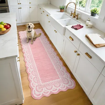 Garvee Scalloped Lace Runner Rug 2x6, Soft Low Pile, Non-Shedding, Machine Washable, Non-Slip Backing, Durable Faux Wool, Hal...