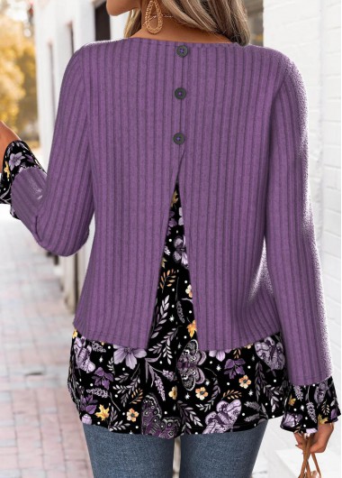 Modlily Dusty Purple Tummy Coverage Floral Print T Shirt - M