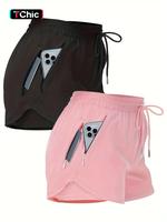 Women's Solid Color Pocket Zipper Side Shorts, Casual Comfy Breathable Shorts for Yoga Gym Workout Running, Soft Stretch Shor...