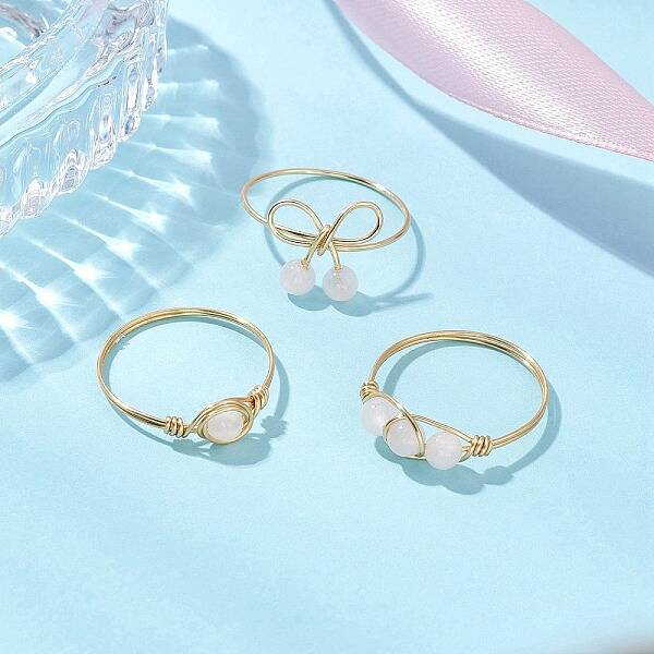 Round Natural Rose Quartz Finger Rings for Women
