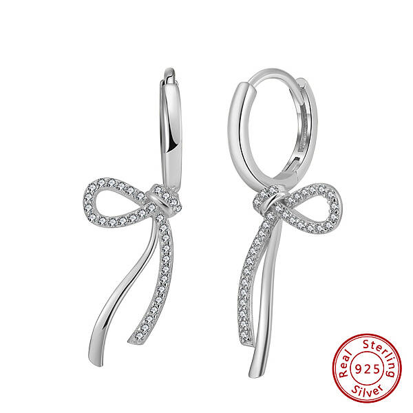 925 Sterling Silver Micro Pave Clear Cubic Zirconia Hoop Earrings