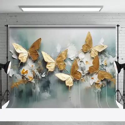 Abstract Wall Gold Butterfly Photography Backdrop - Aperturee