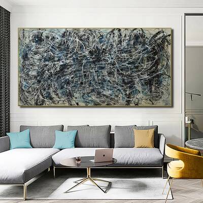 Abstract Colorful Jackson Pollock Style Oil Paintings Modern Wall Art for Living Room Decor | DISTURBANCE