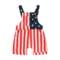 Toddler Infant 4th of July Baby Girl Boy Outfit  American Flag Print Overalls Shorts Pocket Suspender Romper Fourth of July C...