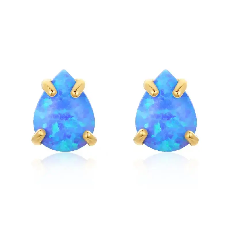 14K Gold Opal Drop Shape Stud Earrings