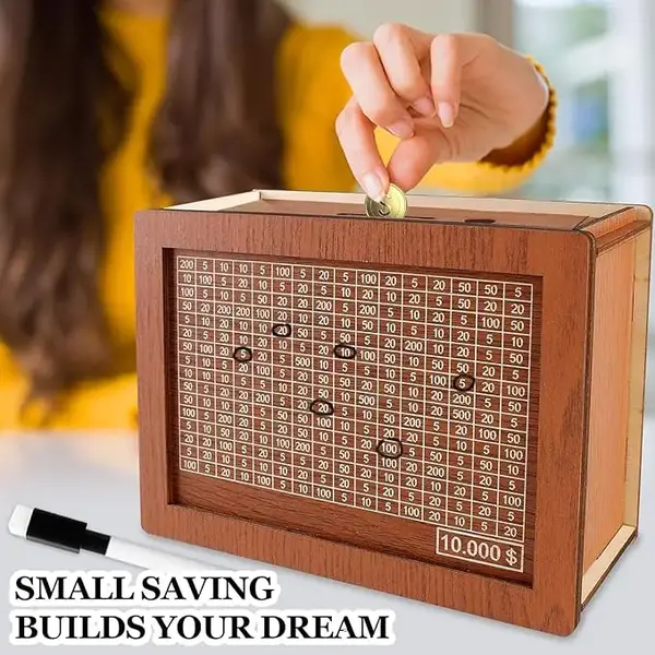 Cash Vault Wooden Savings Box, Wooden Cash Saver Money Box With Money Target And Numbers, Wooden Coin Bank Money Box With Cou...