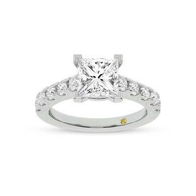 Reno Pavé Set Princess Cut Lab Grown Cathedral Diamond Engagement Ring | 14K White Gold 2 1/3 CT. TW.