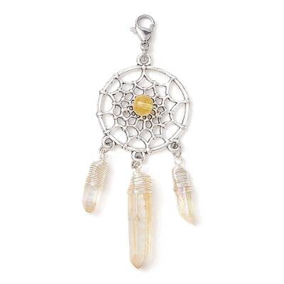 Alloy Woven Net/Web with Natural Yellow Quartz Pendants Decorations