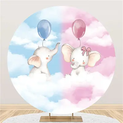 Round Pink Blue Clould Elephant Baby Shower Backdrop - Aperturee