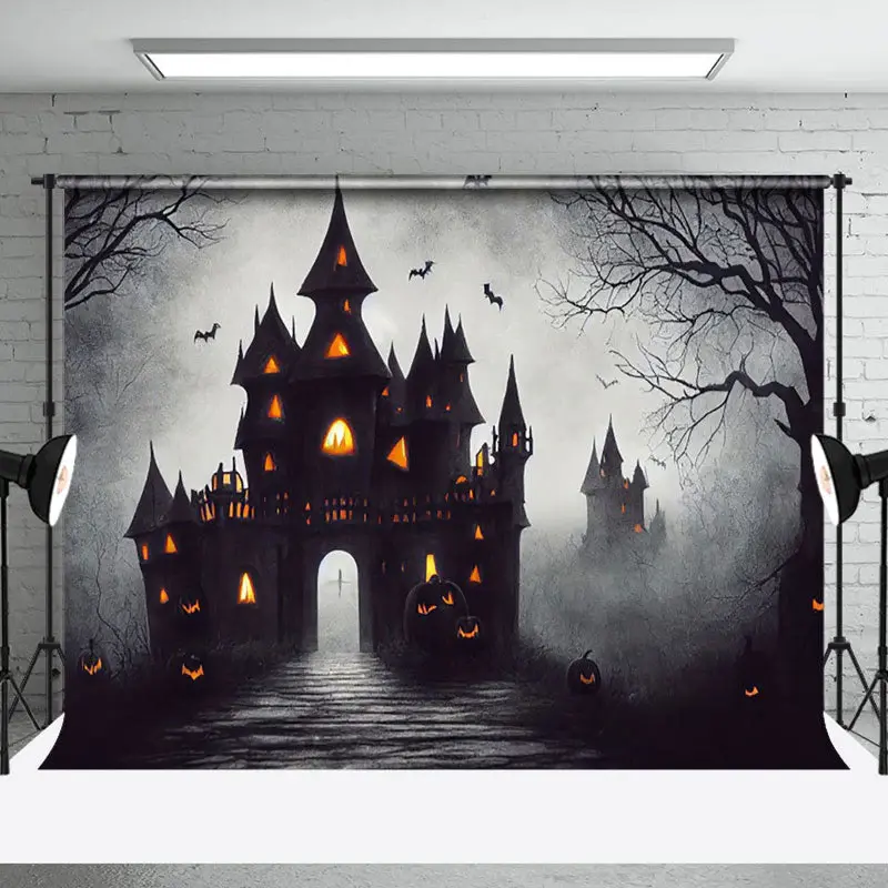 Aperturee Silent Desolate Forest Castle Halloween Backdrop - Aperturee