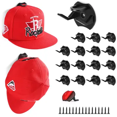 16 Pack Adhesive Hat Rack for Wall Baseball Cap, Hat Hook Collection, Hat wall organizer, Minimalist hat display Hat rack, no...