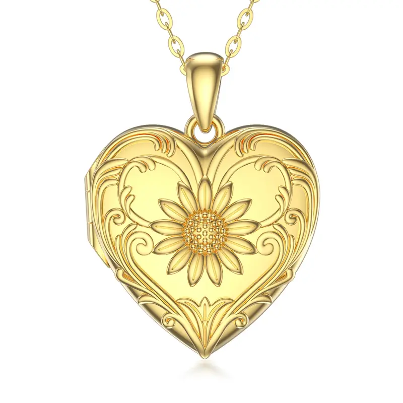 Sterling Silver with Yellow Gold Plated Sunflower Personalized Photo Locket Necklace