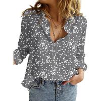 Dokotoo Women's Casual V Neck Alicia Floral Print Roll Up Long Sleeve Chiffon Button Down Blouses Bohemian Top Shirts