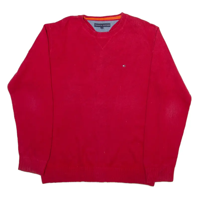 TOMMY HILFIGER Mens Jumper Red Tight Knit L