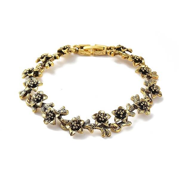 Vintage Alloy Flower Link Chain Bracelet for Women