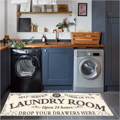 Laundry Room Non-slip Floor Mat, 1 Piece Letter Pattern Floor Mat, Water-absorbent Non-slip Floor Mat, Decorative Mat for Ho...