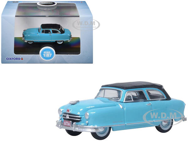 1950 Nash Rambler Custom Landau Convertible (Closed) Strato Blue with Black Top 1/87 (HO) Scale Diecast Model Car by Oxford D...