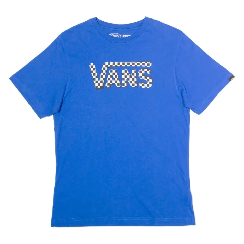 VANS Checkerboard Boys T-Shirt Blue Crew Neck L
