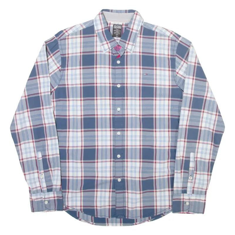 TOMMY HILFIGER Mens Shirt Blue Check Long Sleeve L