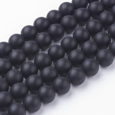 Natural Black Agate Bead Strands