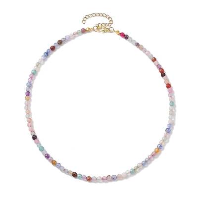 Faceted Round Natural Agate(Dyed & Heated) Beaded Necklaces for Women