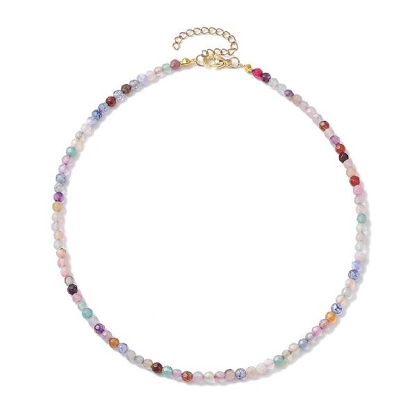 Faceted Round Natural Agate(Dyed & Heated) Beaded Necklaces for Women