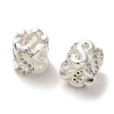 Rack Plating Brass Pave Clear Cubic Zirconia European Beads