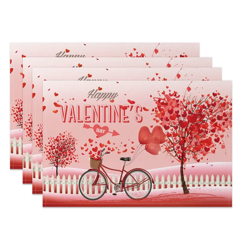 Aperturee Romantic Love Tree Bike Fence Set Of 4 Placemats, 14x12 Inch, 15.8 USD, NYLX00568-S, placemats
